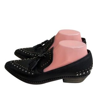 Free People rangley loafers Black Leather Studded Tassel Loafers Pointed Toe  38